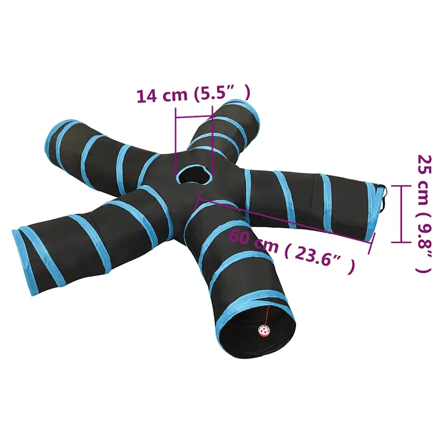 Tunnel pour chats à 5 voies Noir et bleu 25 cm Polyester - 6