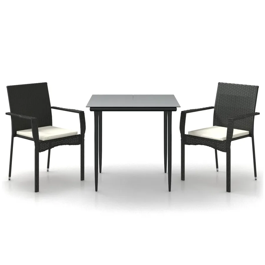 Ensemble à manger de jardin avec coussins 3 pcs Noir - 2