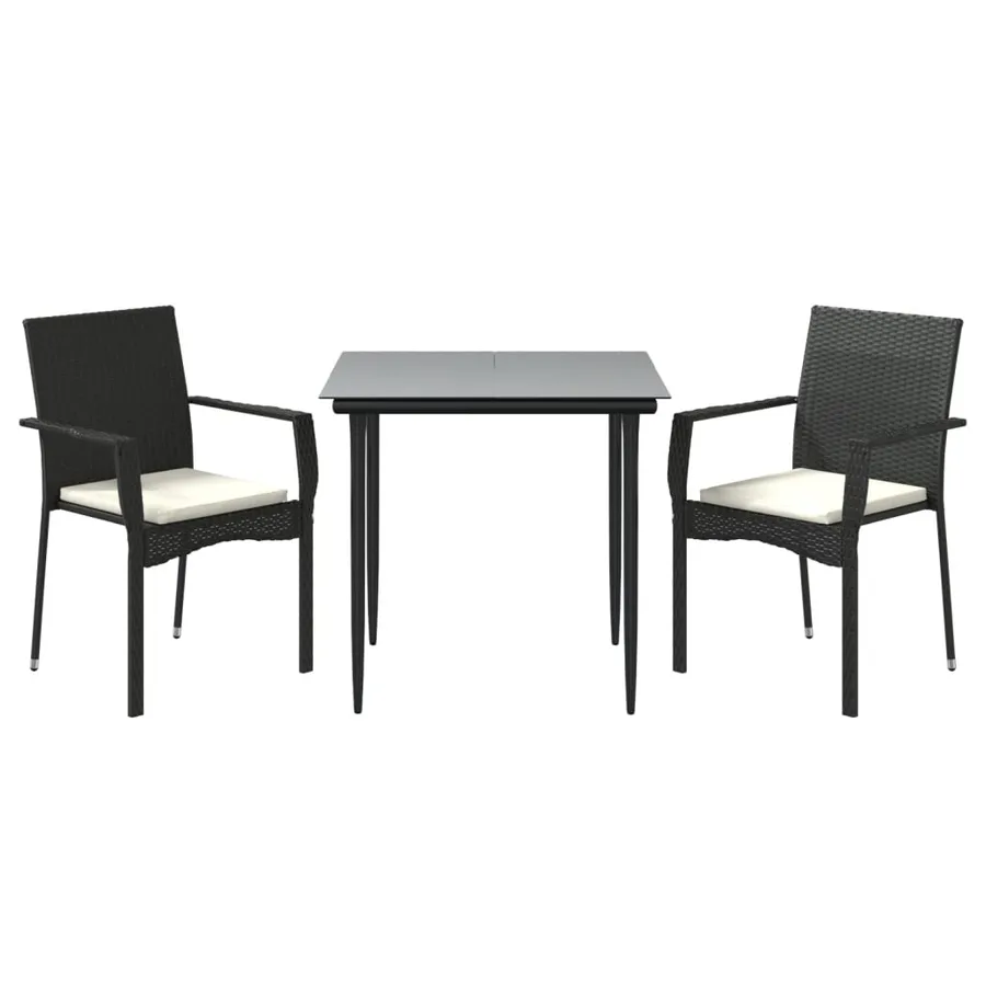 Ensemble à manger de jardin avec coussins 3 pcs Noir - 3
