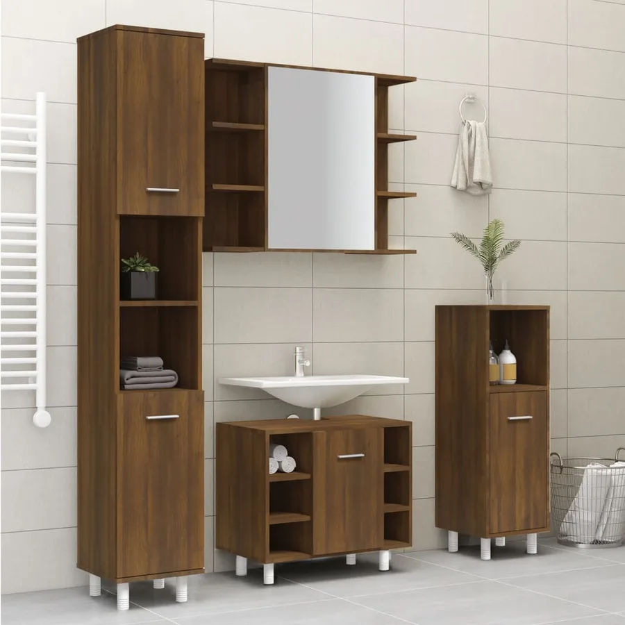 Armoire de bain Chêne marron 30x30x179 cm Bois d'ingénierie - 3