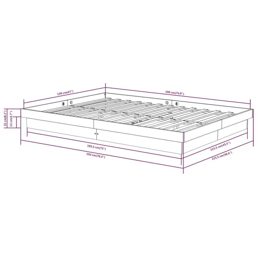 Cadre de lit sans matelas blanc bois massif - 8