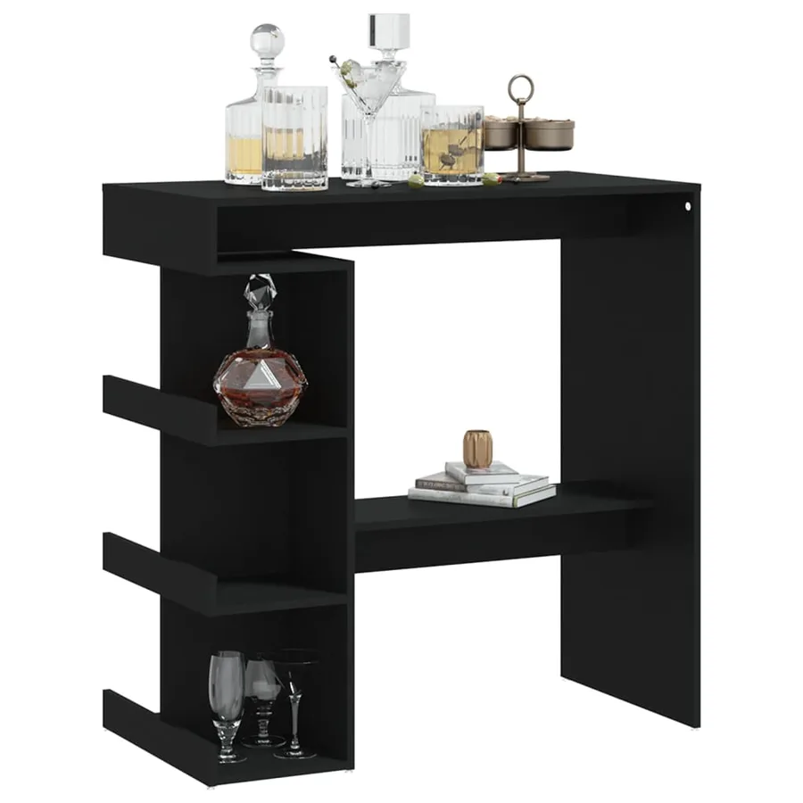 Table de bar avec étagère de rangement Noir Bois d'ingénierie - 4