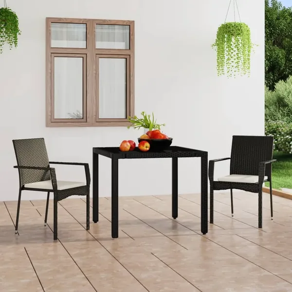 Chaises de jardin lot de 2 avec coussins Résine tressée Noir
