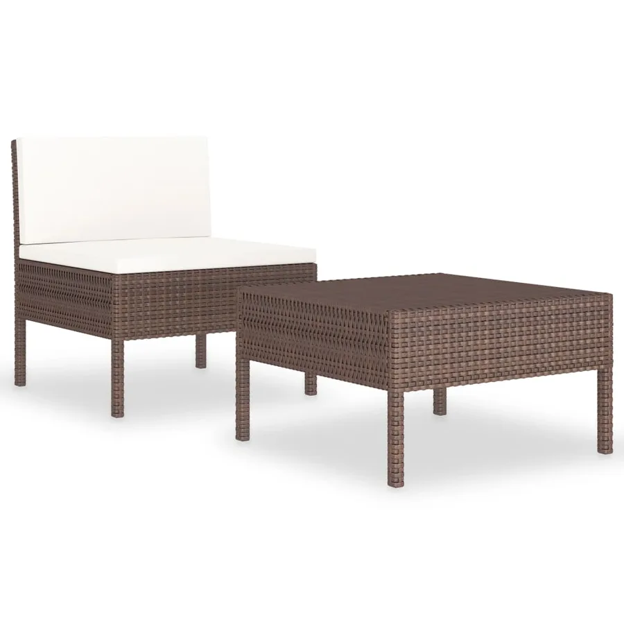 Salon de jardin 2 pcs avec coussins Résine tressée Marron - 2