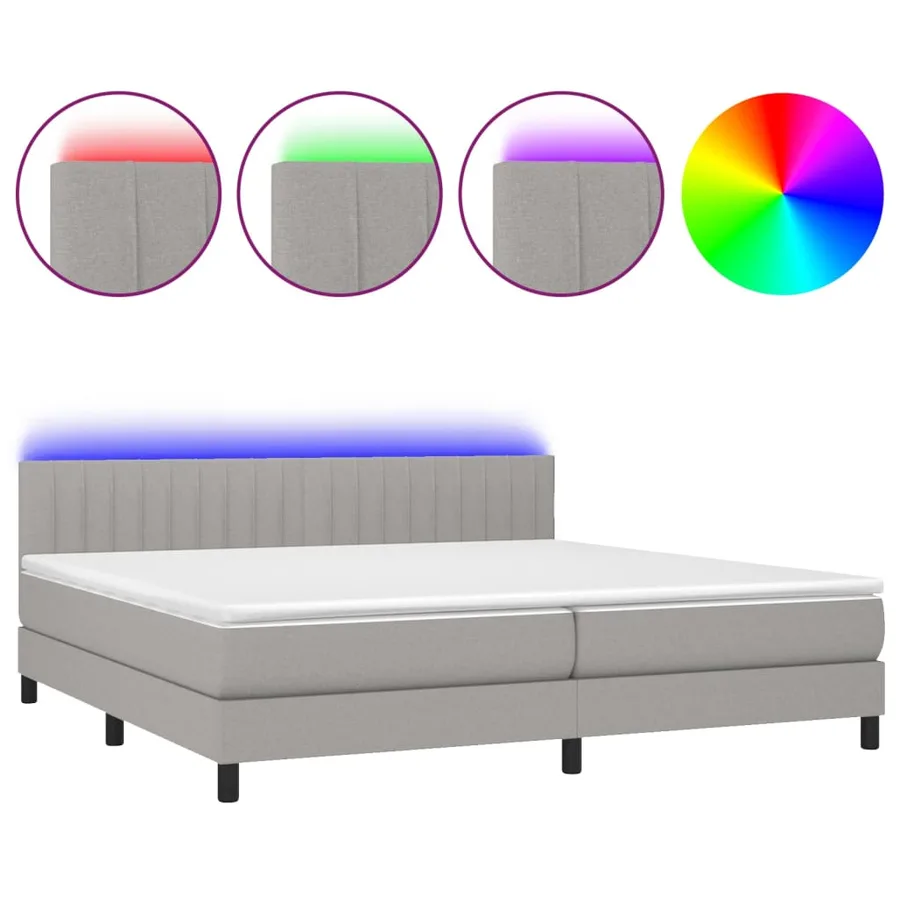 Sommier à lattes de lit matelas LED Gris clair 200x200 cm Tissu - 2
