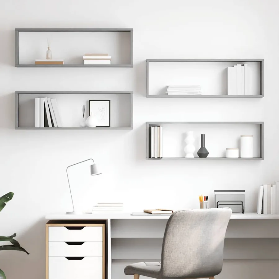 Étagères cube murales 4 pcs gris béton bois d'ingénierie