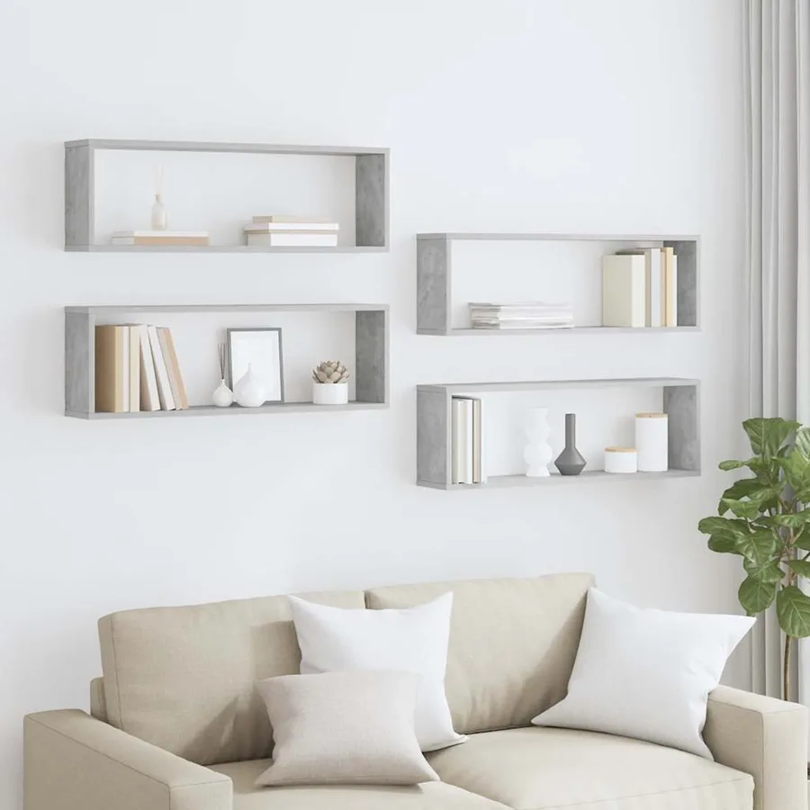 Étagères cube murales 4 pcs gris béton bois d'ingénierie - 3