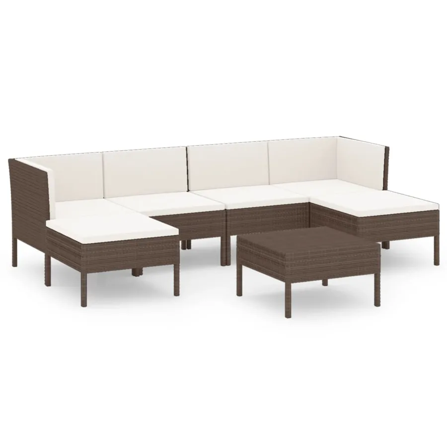 Salon de jardin 7 pcs avec coussins Résine tressée Marron - 2