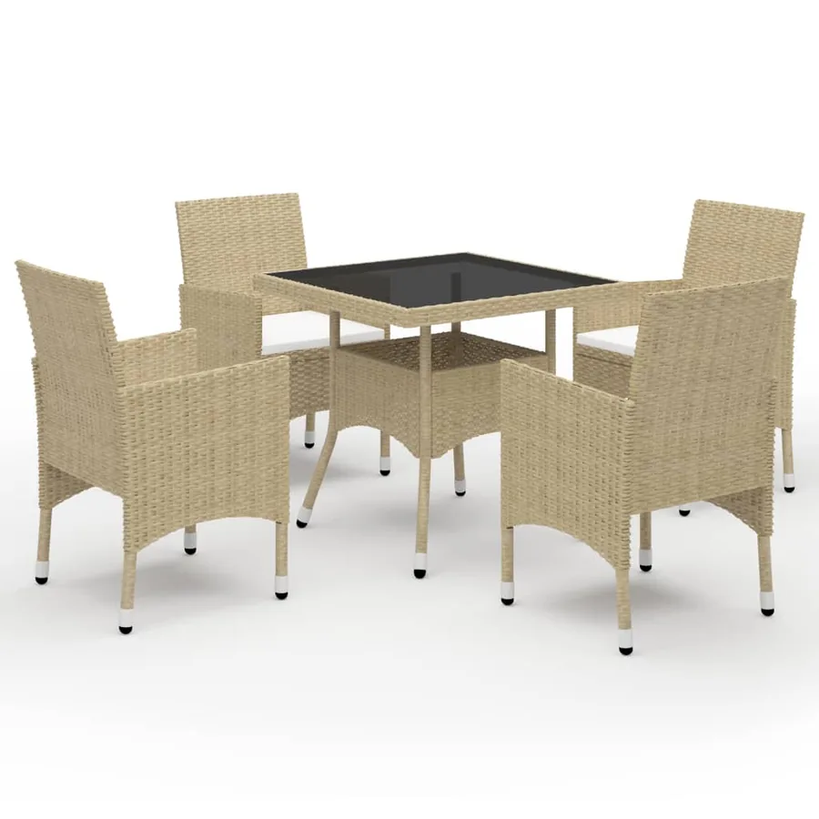 Ensemble à manger de jardin 5 pcs Résine tressée et verre Beige