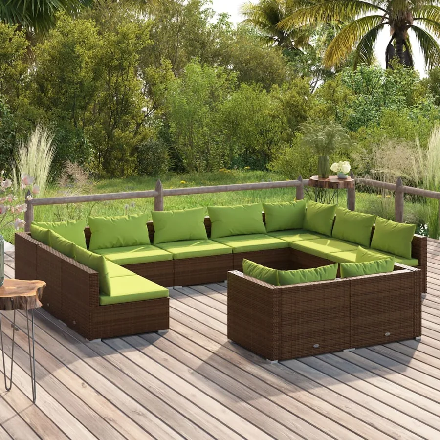 Salon de jardin 11 pcs avec coussins marron résine tressée