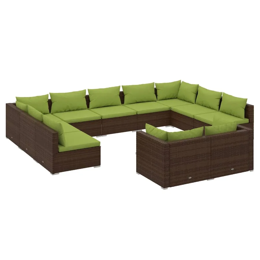Salon de jardin 11 pcs avec coussins marron résine tressée - 2
