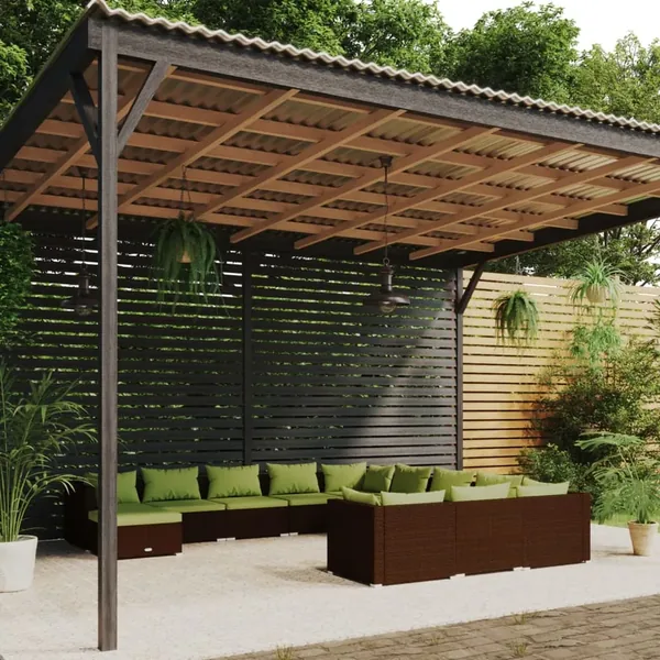 Salon de jardin 12 pcs avec coussins Résine tressée Marron
