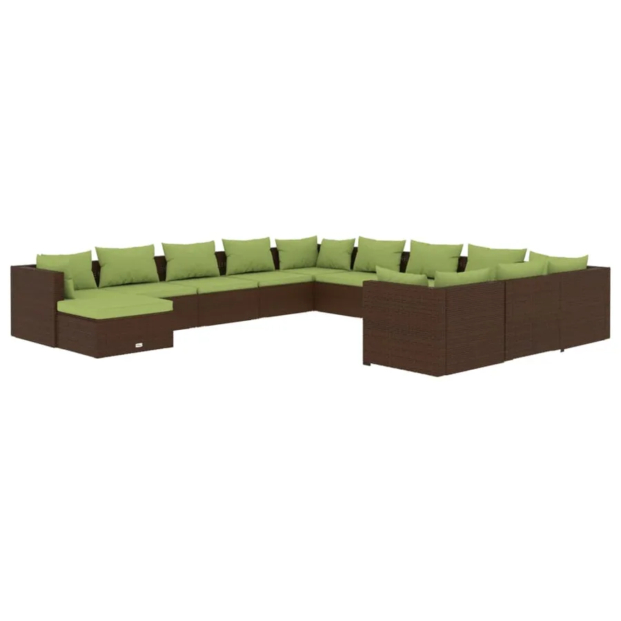 Salon de jardin 12 pcs avec coussins Résine tressée Marron - 2