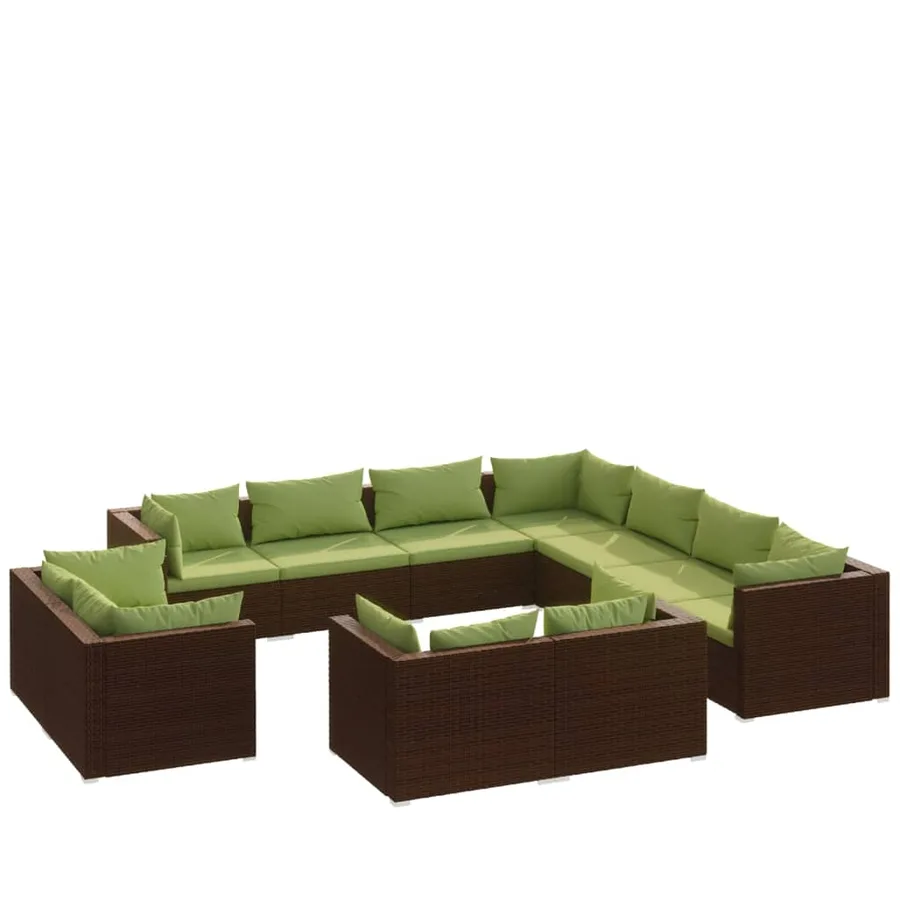 Salon de jardin 11 pcs avec coussins Marron Résine tressée - 2