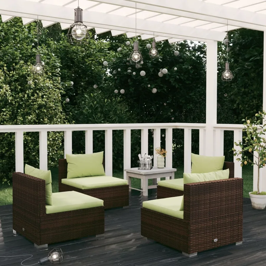 Salon de jardin 4 pcs avec coussins Résine tressée Marron