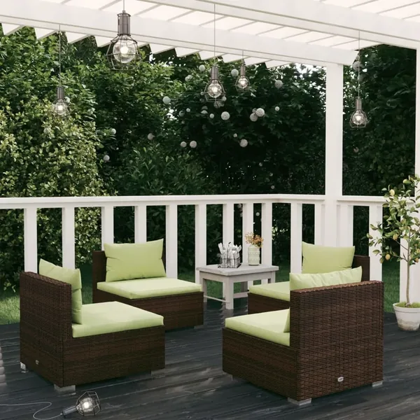 Salon de jardin 4 pcs avec coussins Résine tressée Marron