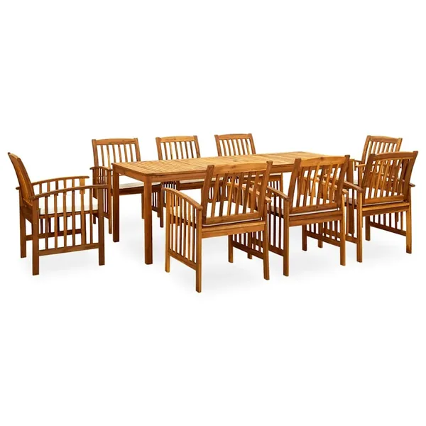 Ensemble à manger de jardin 9 pcs avec coussins Acacia solide