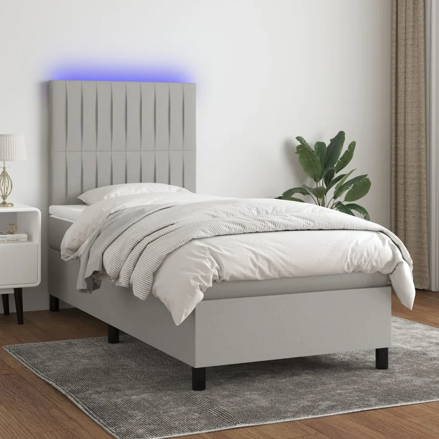 Sommier à lattes de lit et matelas et LED Gris clair 100x200 cm
