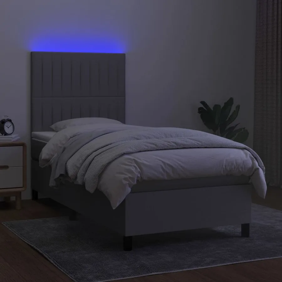 Sommier à lattes de lit et matelas et LED Gris clair 100x200 cm - 4