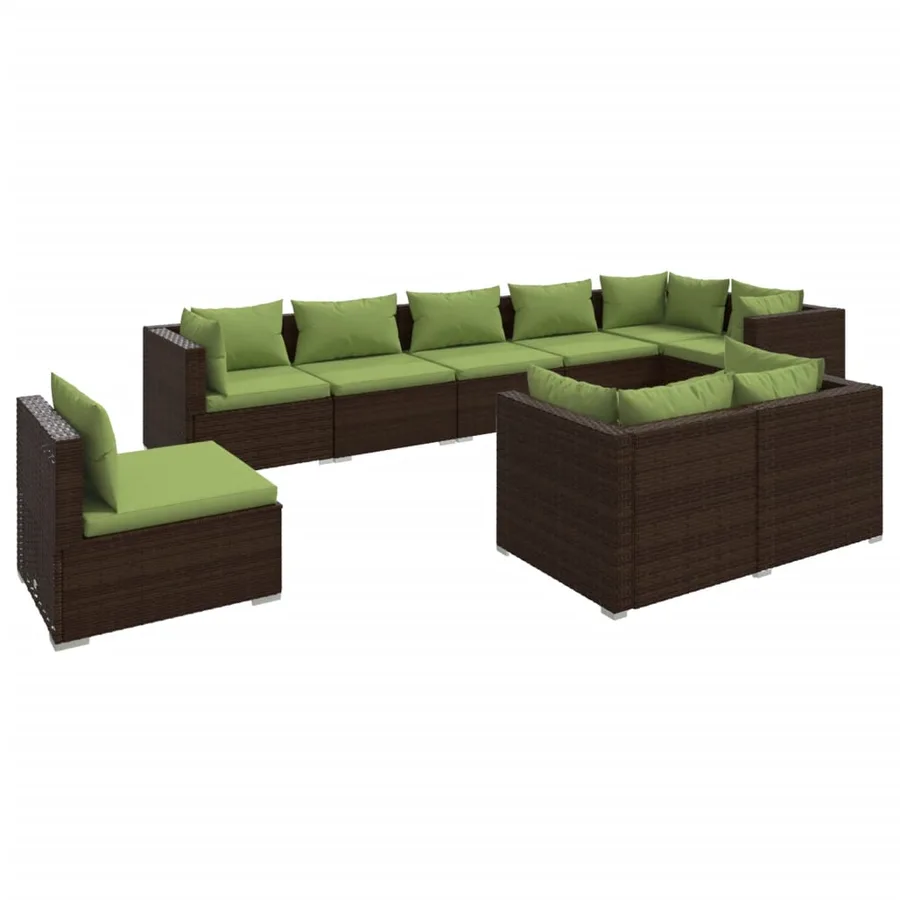 Salon de jardin 9 pcs avec coussins Résine tressée Marron - 2