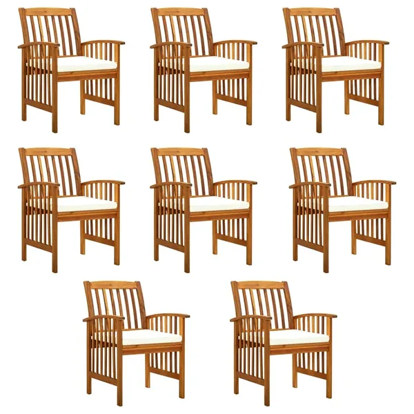 Ensemble de 8 chaises de jardin avec coussins en bois d'acacia massif