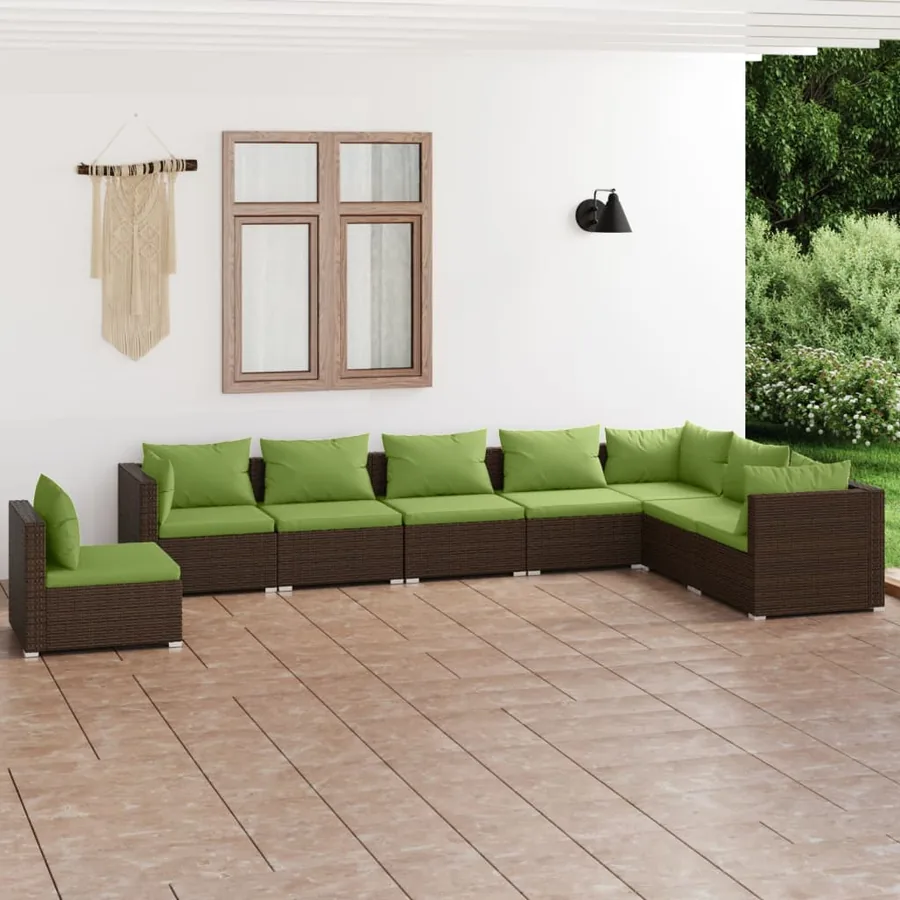 Salon de jardin 8 pcs avec coussins résine tressée marron