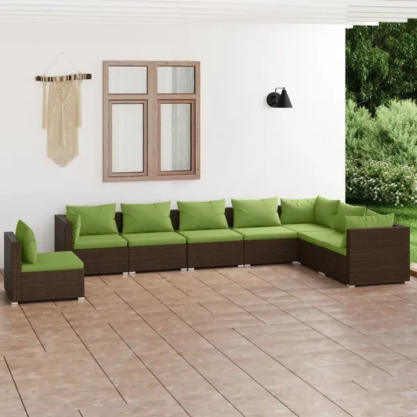Salon de jardin 8 pcs avec coussins résine tressée marron