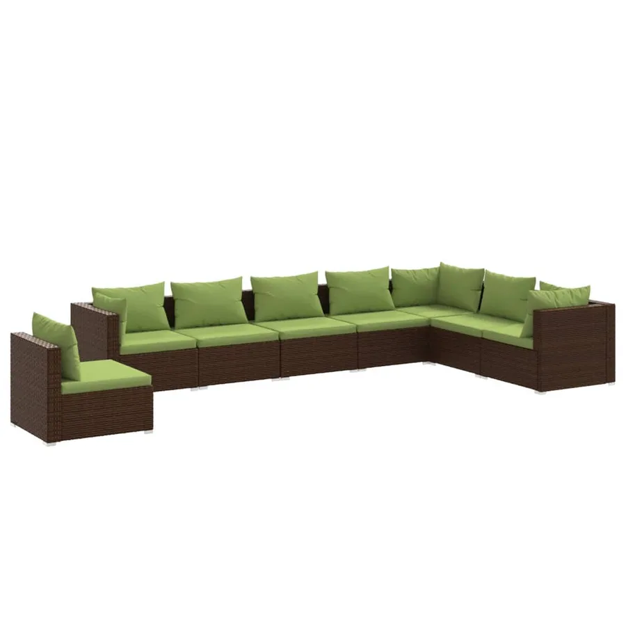 Salon de jardin 8 pcs avec coussins résine tressée marron - 2