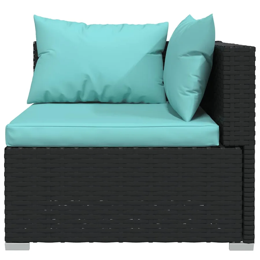 Salon de jardin 4 pcs avec coussins Noir Résine tressée - 6