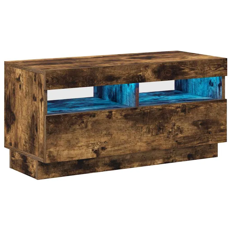 Meuble TV avec lumières LED chêne fumé 80x35x40 cm - 2