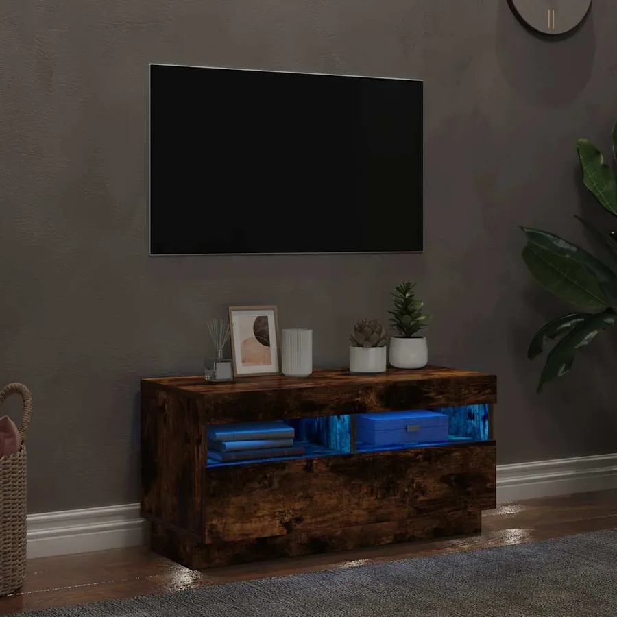 Meuble TV avec lumières LED chêne fumé 80x35x40 cm - 3