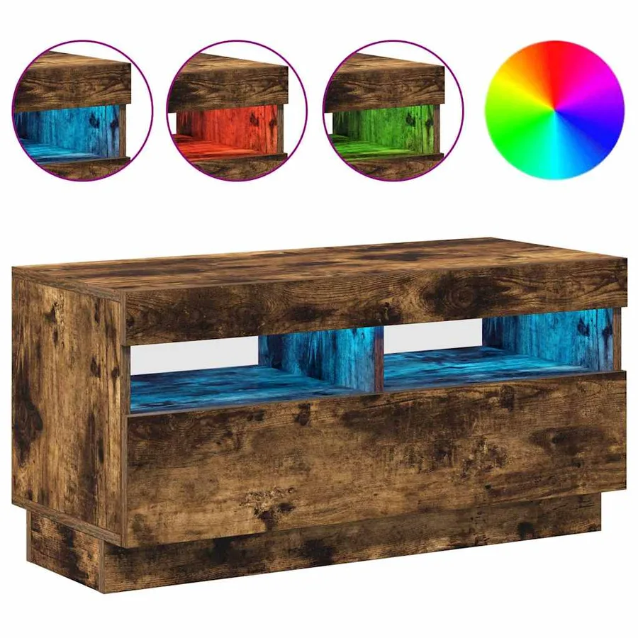 Meuble TV avec lumières LED chêne fumé 80x35x40 cm - 5