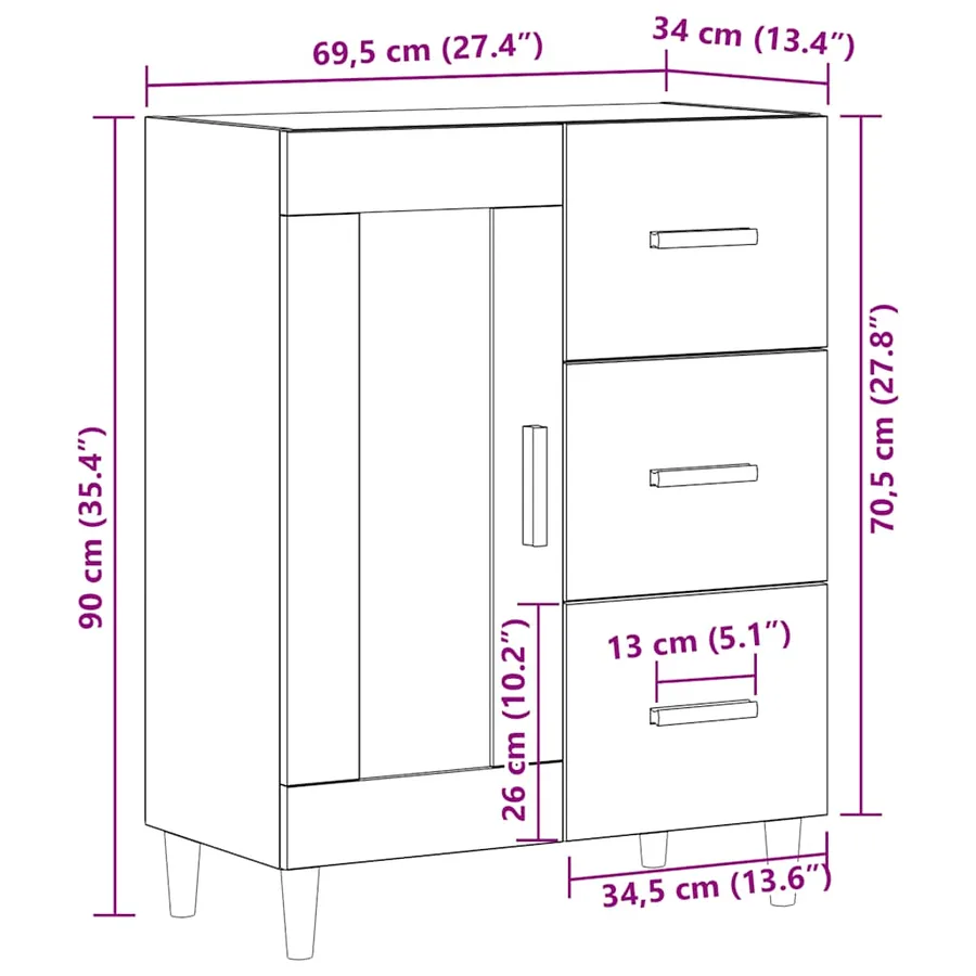 Buffet Blanc 69,5x34x90 cm Bois d'ingénierie - 14