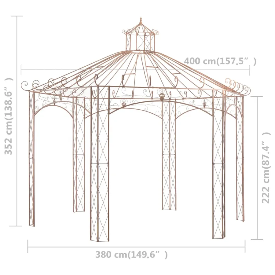 Pavillon de jardin Marron antique 4 m Fer - 6