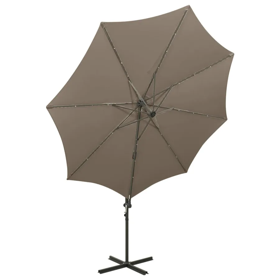 Parasol de jardin en porte-à-faux et mât et lumières LED taupe - 4