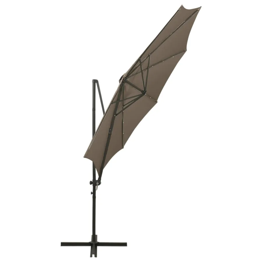Parasol de jardin en porte-à-faux et mât et lumières LED taupe - 7