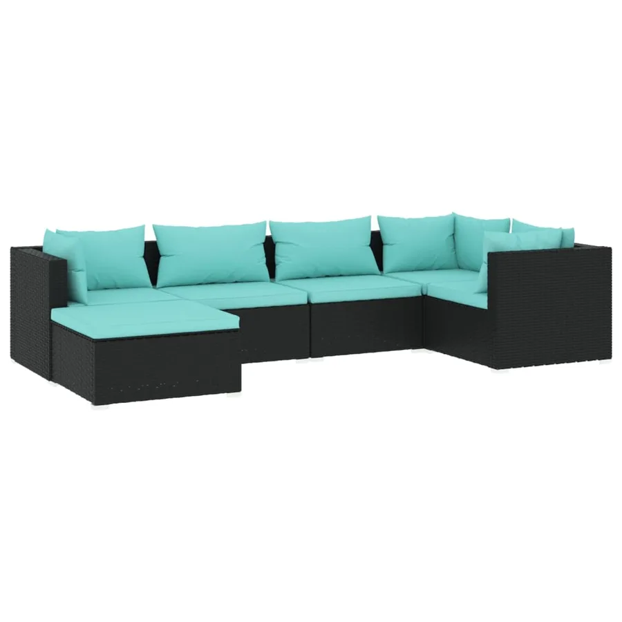 Salon de jardin 6 pcs avec coussins Résine tressée Noir - 2
