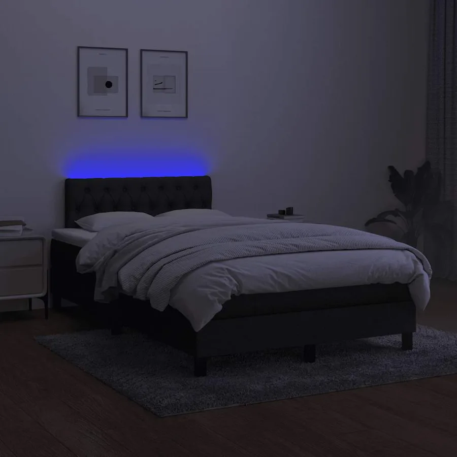 Sommier à lattes de lit avec matelas LED Noir 120x200 cm Tissu - 4