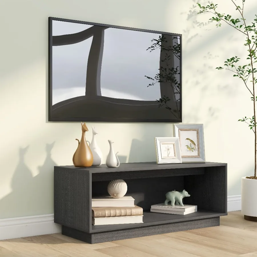 Meuble TV Gris 90x35x35 cm Bois de pin massif - 7