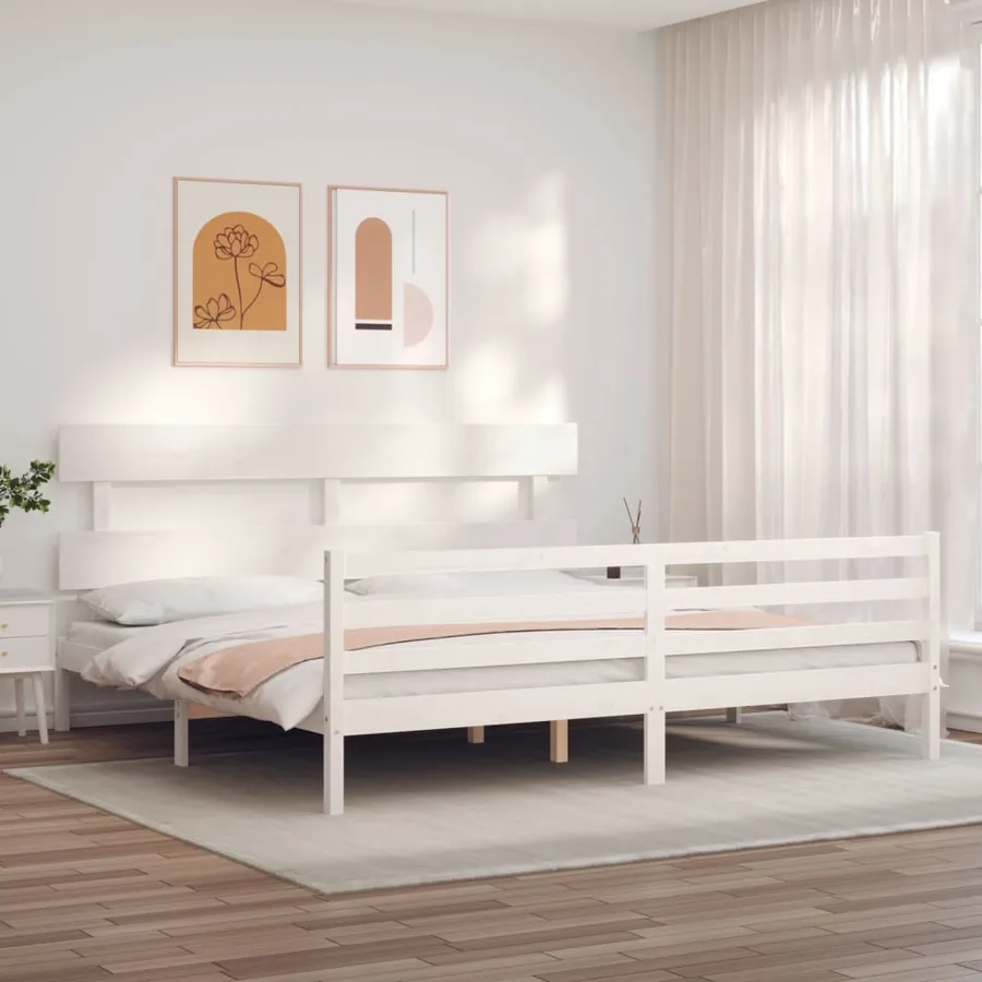 Cadre de lit sans matelas blanc 200x200 cm bois massif - 3