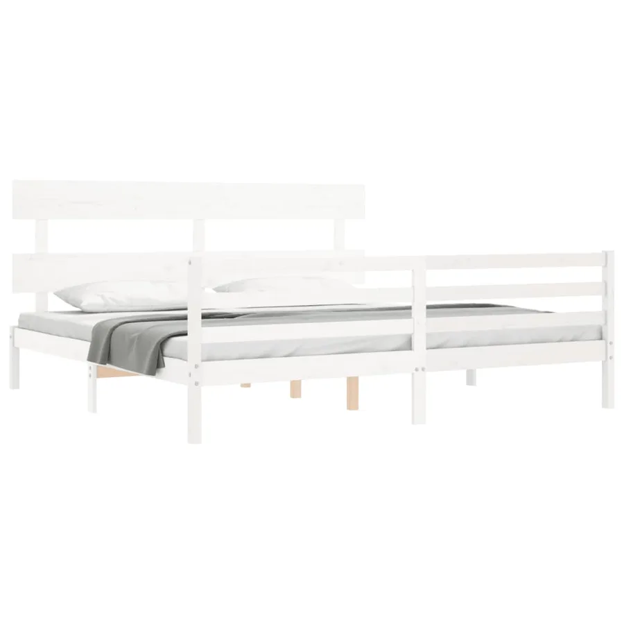Cadre de lit sans matelas blanc 200x200 cm bois massif - 4