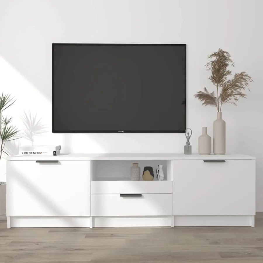 Meuble TV Blanc 140x35x40 cm Bois d'ingénierie - 4