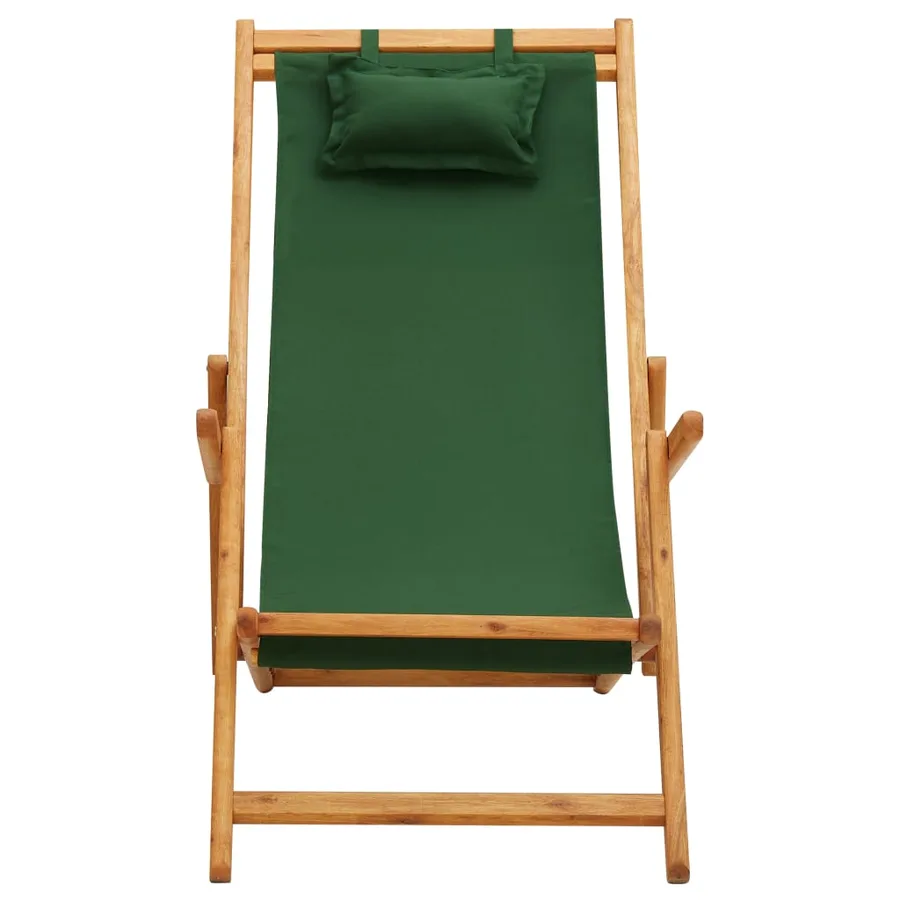 Chaise pliable de plage bois d'eucalyptus solide et tissu vert - 2