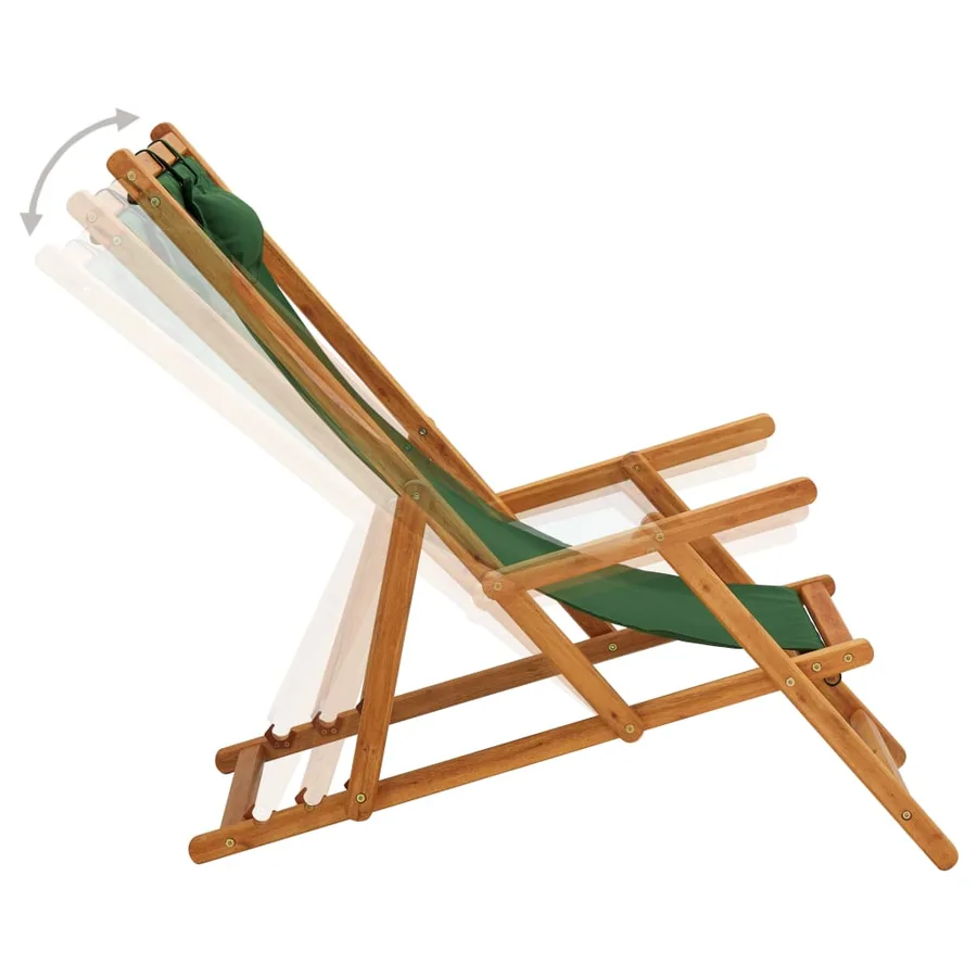 Chaise pliable de plage bois d'eucalyptus solide et tissu vert - 3
