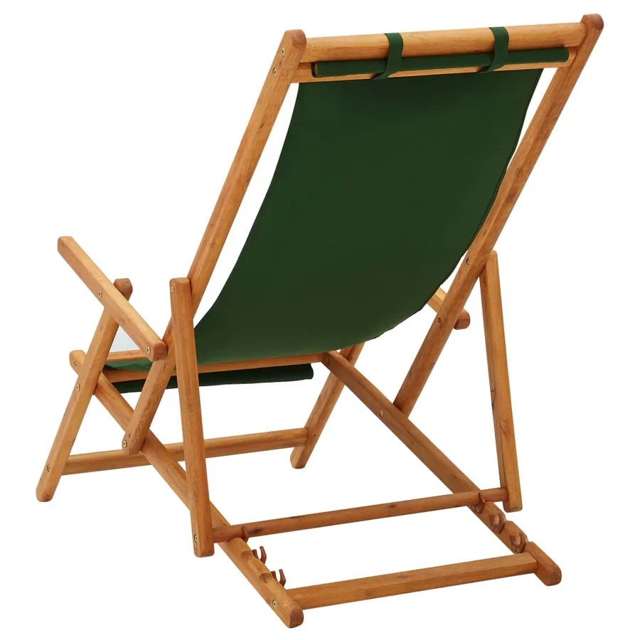 Chaise pliable de plage bois d'eucalyptus solide et tissu vert - 4