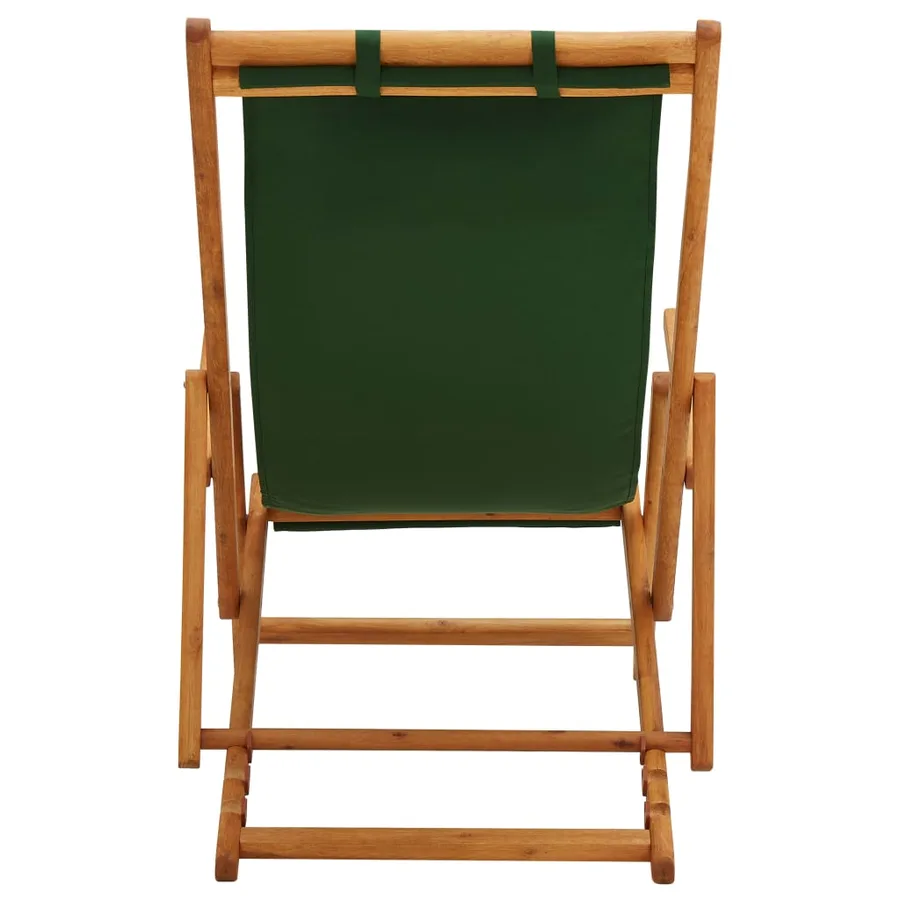 Chaise pliable de plage bois d'eucalyptus solide et tissu vert - 5