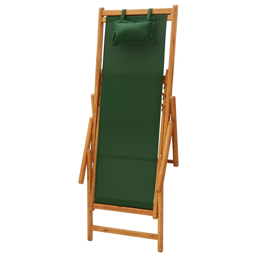 Chaise pliable de plage bois d'eucalyptus solide et tissu vert - 6