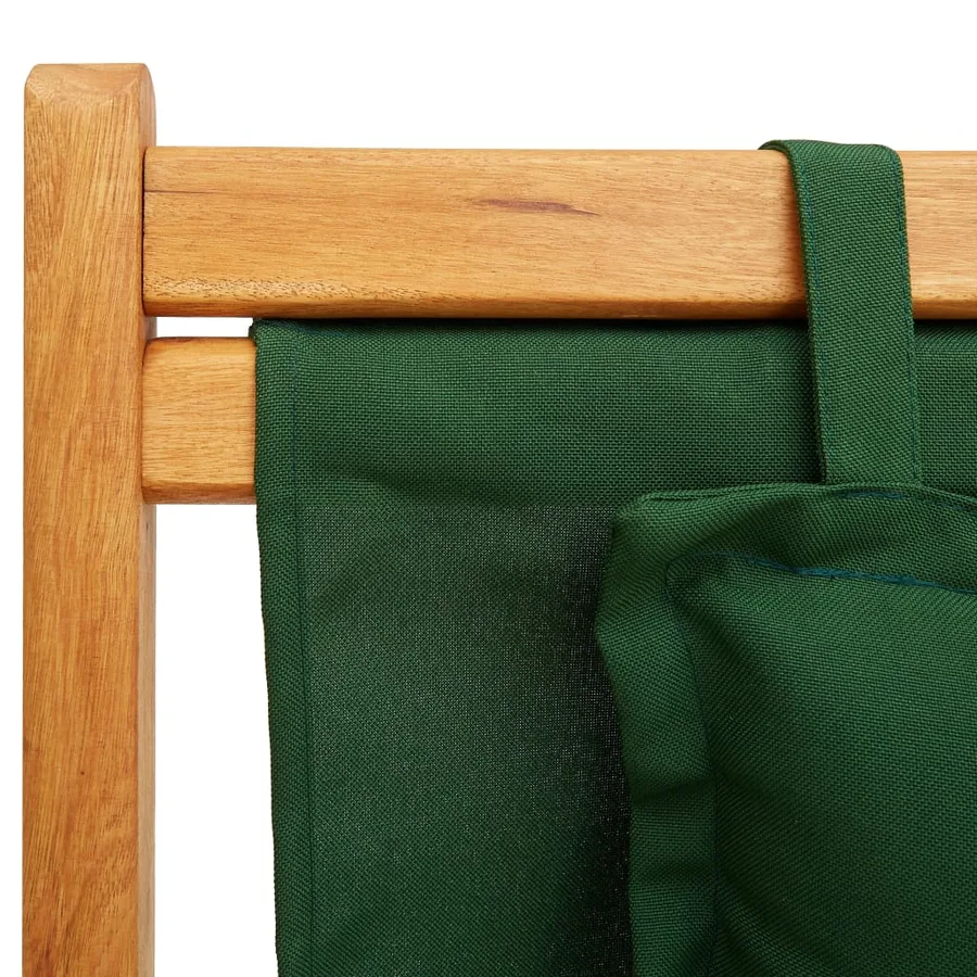 Chaise pliable de plage bois d'eucalyptus solide et tissu vert - 7