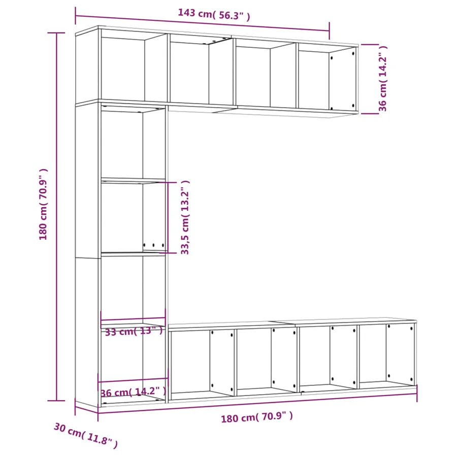Ensemble bibliothèque/meuble TV 3 pcs Chêne fumé 180x30x180 cm - 6