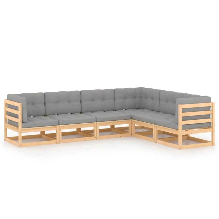 Salon de jardin 6 pcs avec coussins Bois de pin massif - 2
